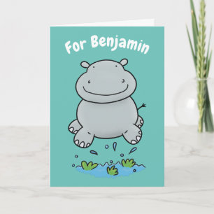 Carte Belle hippo saut de dessin animé anniversaire pers