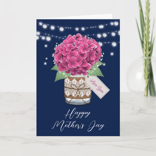 Carte Belle Hydrangea rose Rustique fête des mères (Devant)