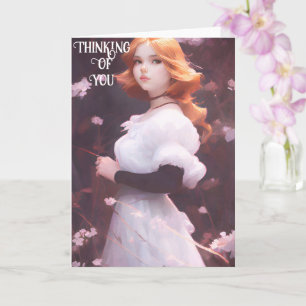Carte Belle Jeune Fille Parmi Les Fleurs Roses Portrait
