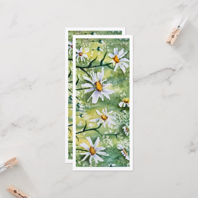 Carte Belle marguerite Aquarelle Signet géant (Devant/Arrière en situation)