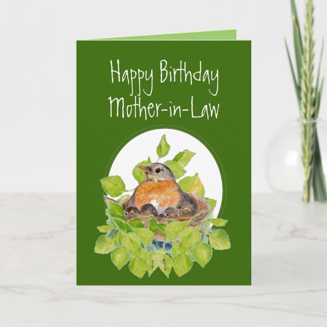 Carte Belle-mère Robin de joyeux anniversaire sur le nid (Devant)