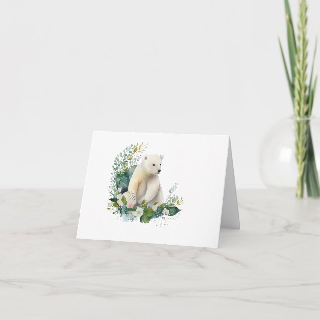 Carte Belle Ours Polaire en Fleurs BLANC (Devant)