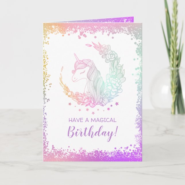 Carte Belle Parties scintillant Magique Unicorne Anniver (Devant)