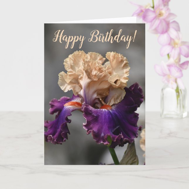 Carte Belle Pêche et Purple Iris Anniversaire (Orchidée)