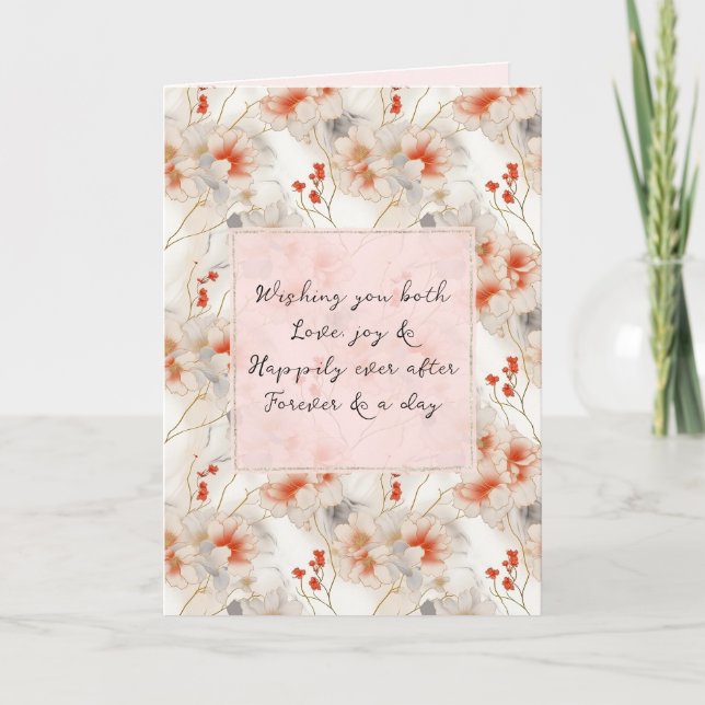 Carte Belle Pêche Rouge Floral Romantique Mariage (Devant)