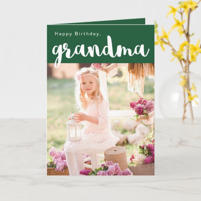 Carte Belle photo de grand-mère d'anniversaire verte (Fleur jaune)