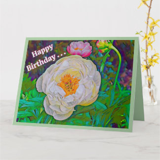 CARTE BELLE PIVOINE BLANCHE, JOYEUX ANNIVERSAIRE DU GROU