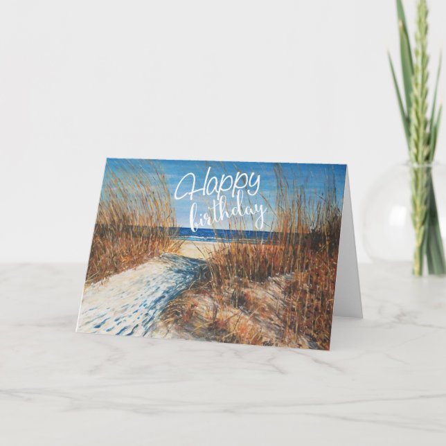 Carte Belle plage de dunes de sable Peinture Joyeux anni (Devant)