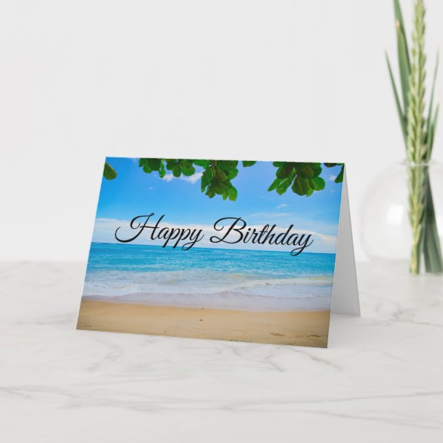 Carte Belle Plage Tropicale Bleue Anniversaire (Devant)