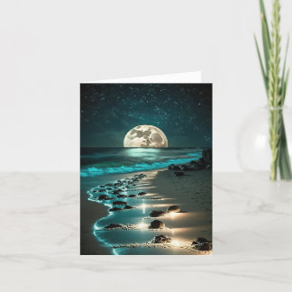 Carte Belle Pleine lune Plage Océan étoile Nuit