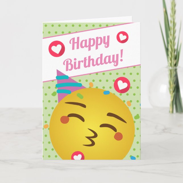 Carte Belle Polka Vert Dot Baiser Emoji Joyeux Anniversa (Devant)