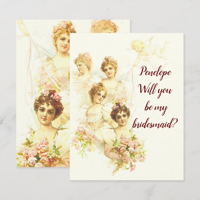 Carte Belle proposition Vintage de Bridesmaid (Devant / Derrière)