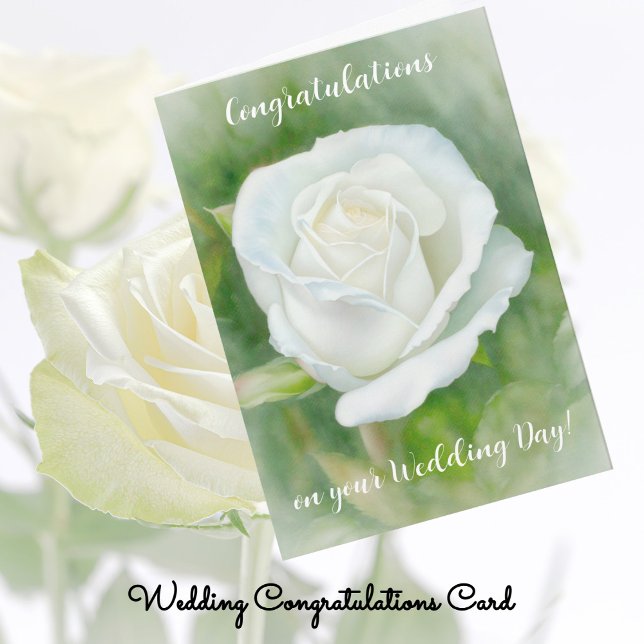 Carte Belle Rose blanche Art Mariage Félicitations (White Rose Nice Wedding Congrats Card)