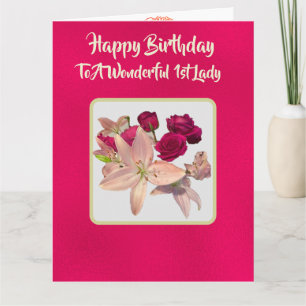 Carte Belle Rose Rose Éclatante 1ère Dame Anniversaire