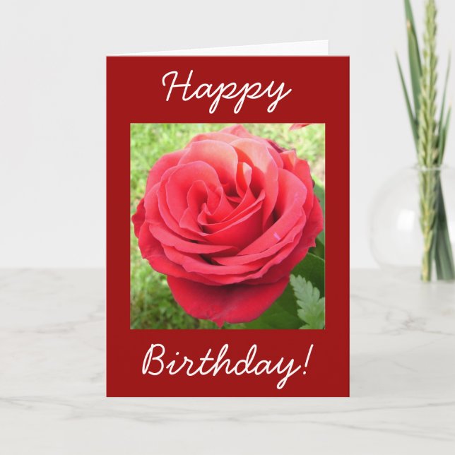 Carte Belle Rose rouge Joyeux anniversaire (Devant)