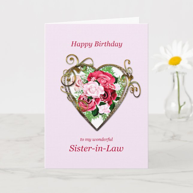Carte Belle-soeur Anniversaire Antique Peint Rose (Petite plante)