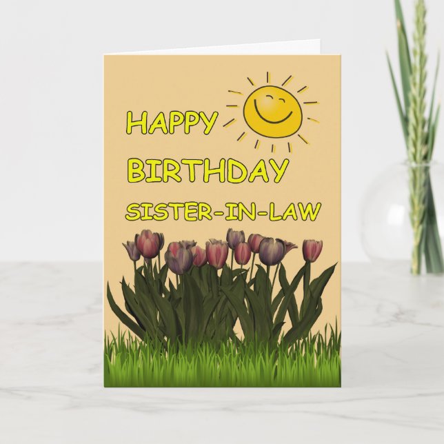 Carte Belle-soeur Sun de joyeux anniversaire et fleurs (Devant)