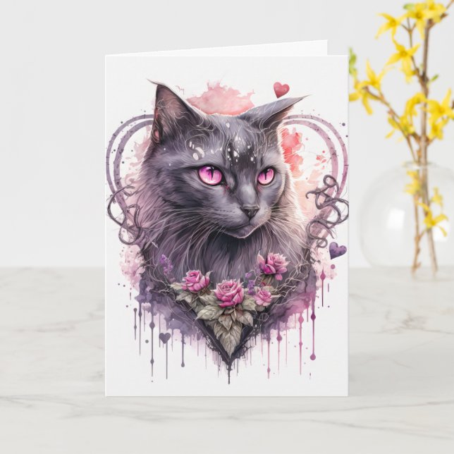 Carte Belle Sorcière de chat Kitty Majestic | Halloween (Fleur jaune)