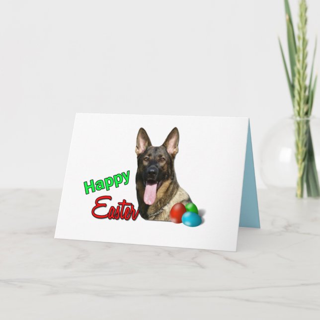 Carte Belle Tan Noir Allemand Berger Joyeux Pâques (Devant)