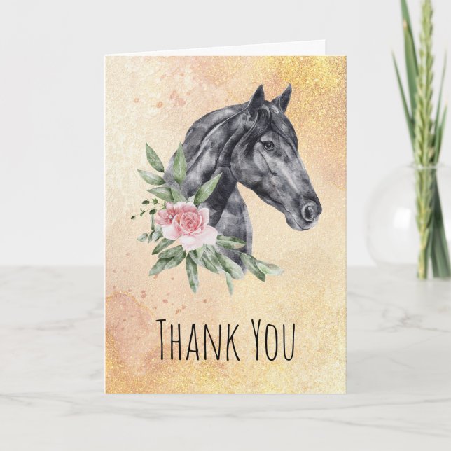 Carte Belle tête de cheval Portrait d'aquarelle Merci (Devant)