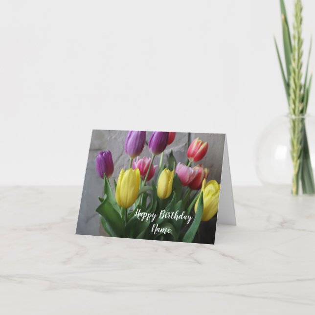 Carte Belle Tulipes Fleur Joyeux Anniversaire (Devant)