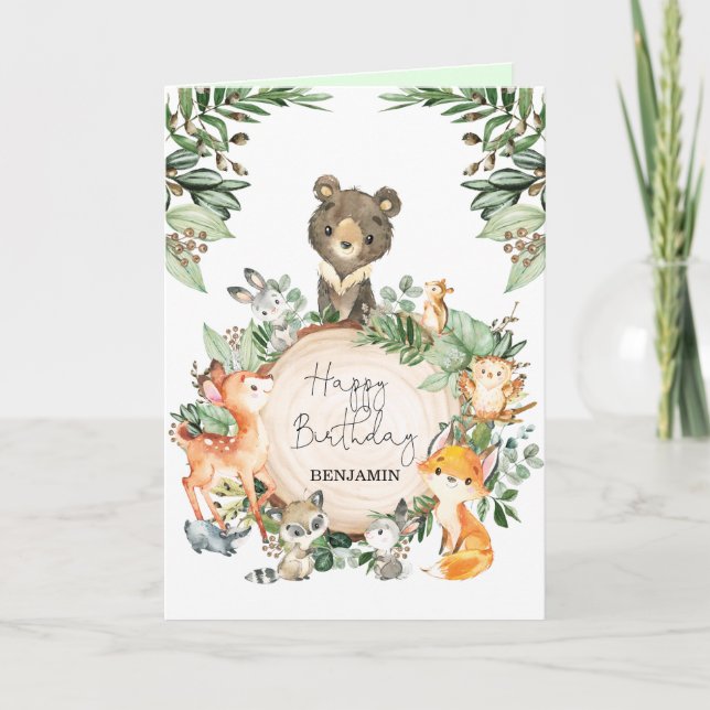 Carte Belle verdure Bois Animaux Joyeux anniversaire (Devant)