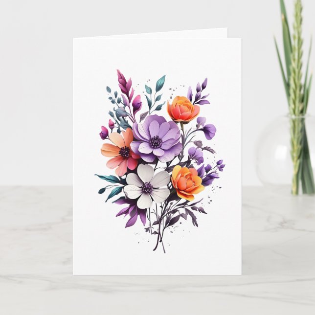 Carte Belles Fleurs blanches violettes orange violettes  (Devant)