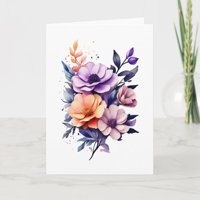 Carte Belles fleurs orange violet beige Vides  (Devant)