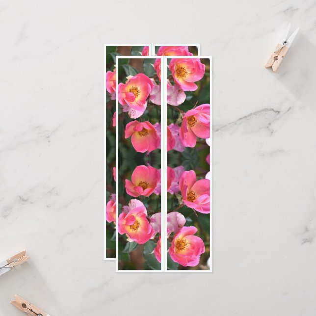 Carte Belles Fleurs Roses Deux Signets (Devant/Arrière en situation)