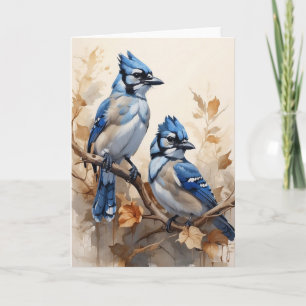 Carte Belles Jays Bleus assis sur le flanc d'arbre