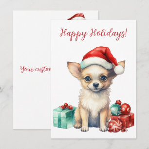 Carte Belles Joyeuses Vacances Chihuahua Watercolor Cart