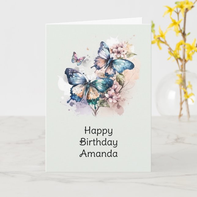Carte Belles papillons et fleurs Anniversaire (Fleur jaune)