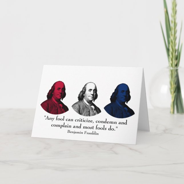 Carte Ben Franklin et citation -- Rouge, blanc, et bleu (Devant)