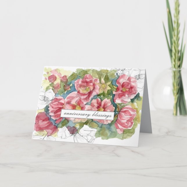 Carte Bénédiction Anniversaire Roses Roses Rose Aquarell (Devant)