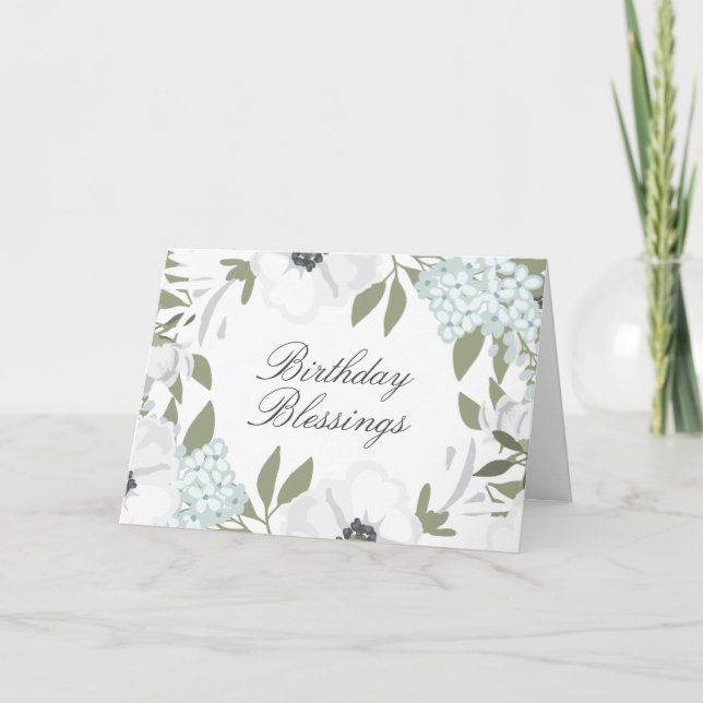 Carte Bénédiction d'anniversaire Aquarelle blanche et bl (Devant)
