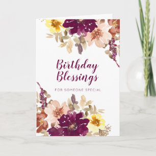 Carte Bénédiction d'anniversaire Plum Aquarelle Floral