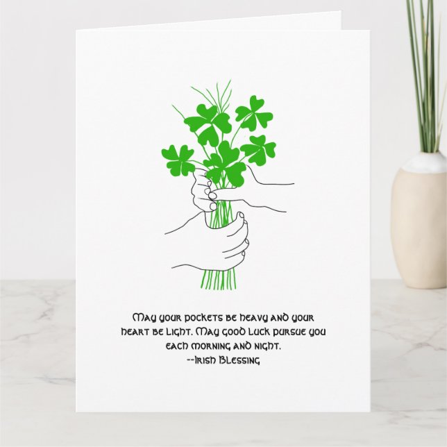 Carte Bénédiction irlandaise avec Bouquet de trèfle à qu (Devant)