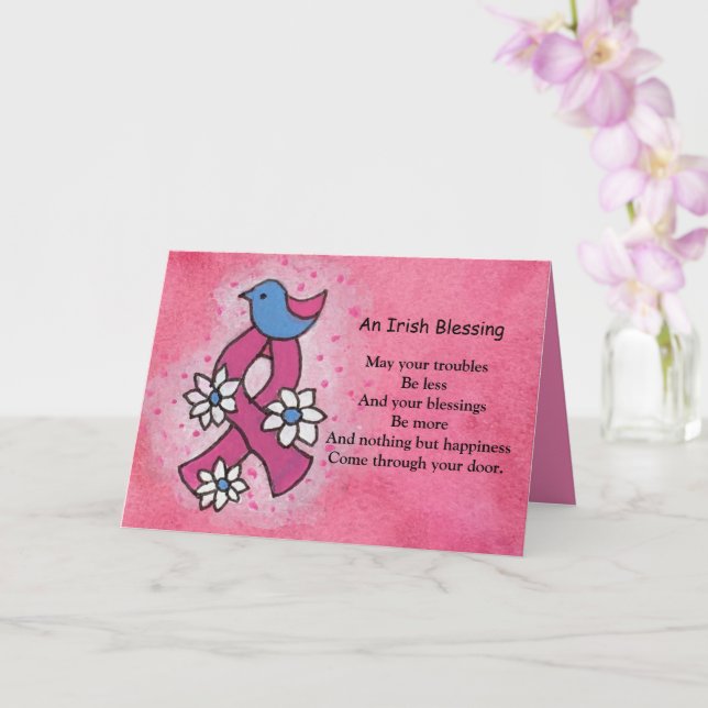Carte Bénédiction Irlandaise Cancer du Sein Ruban Rose O (Orchidée)