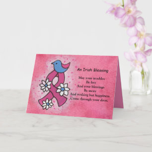 Carte Bénédiction irlandaise Ruban rose contre le cancer