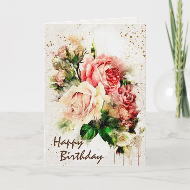 Carte Bénédictions d'anniversaire Roses Vintages Inspira (Devant)