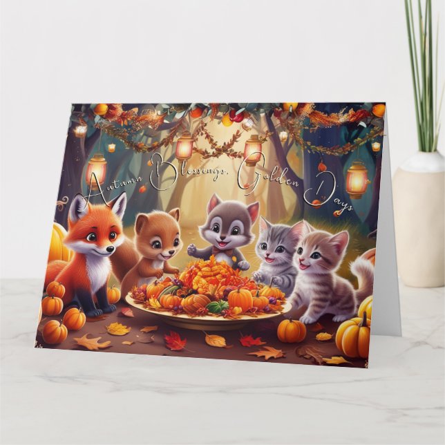 Carte Bénédictions d'automne Jours d'or Animaux Citrouil (Devant)