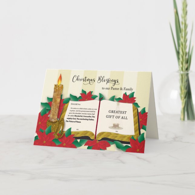 Carte Bénédictions de Noël Pasteur Christian Poinsettias (Devant)