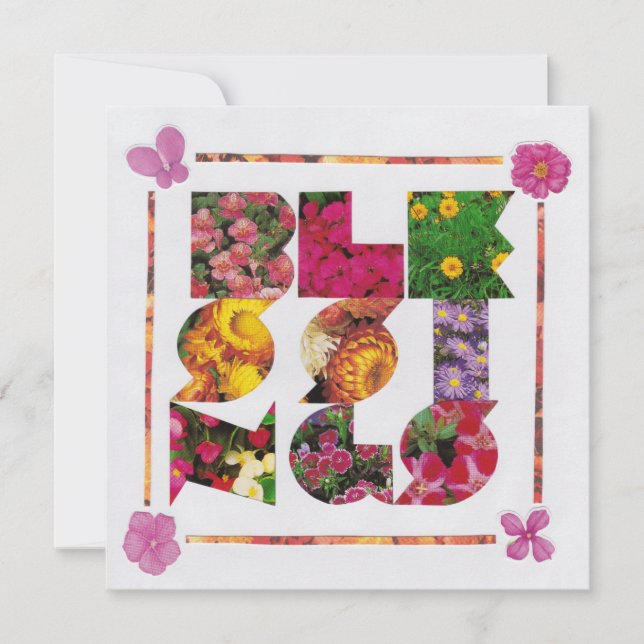 Carte BÉNÉFICIAIRES Lettres blanches et florales Vacance (Devant)
