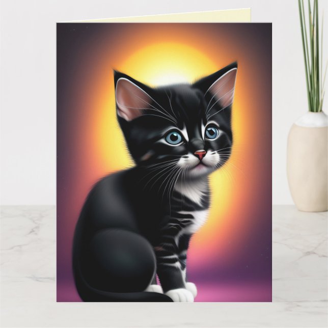 CARTE BÉNÉFICIÉ BELLE ANNIVERSAIRE CUTE CAT KITTEN ART C (Devant)