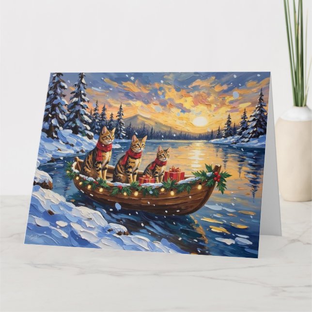 Carte Bengal Cat Christmas Boat Holiday (Devant)