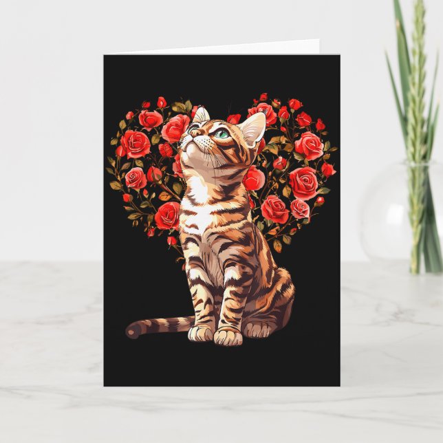 Carte Bengal Cat Valentines Day Floral Heart Design For  (Devant)