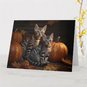 Carte Bengal Kitten Automne Citrouille de plaisir