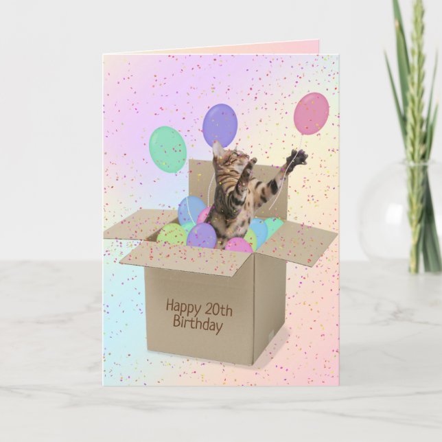 Carte Bengale chat en boîte en carton pour 20ème anniver (Devant)