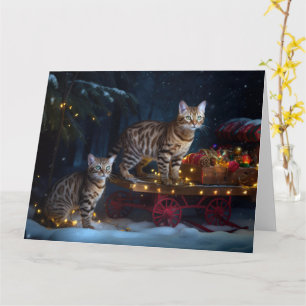 Carte Bengale Chat Snowy Sleigh Ride Décor de Noël