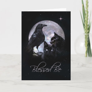 Carte Béni Sois Corbeau et Chat Noir Wicca Anniversaire